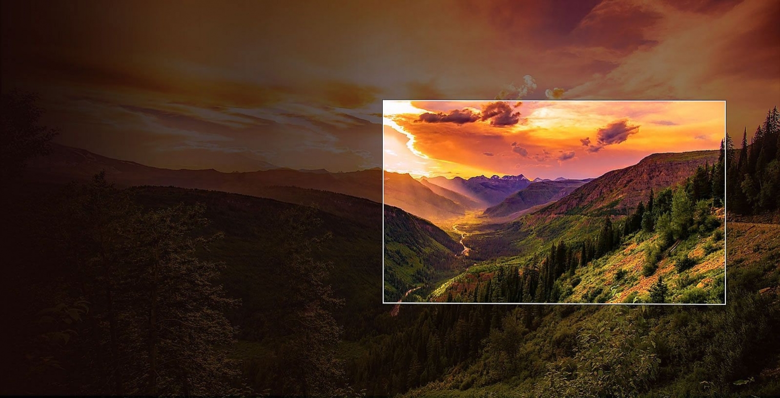Фотоколаж про OLED з жовтими горами