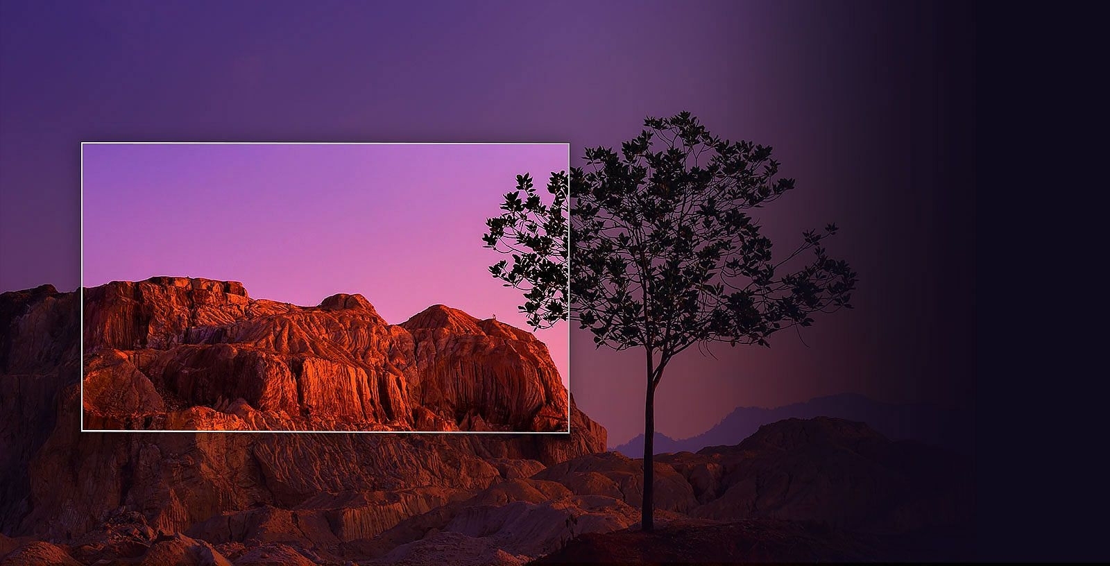 Фотоколаж про OLED з червоними горами